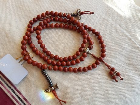 Mala 108 contas - Jaspe Vermelho e Guru Bead Lótus - 6mm Rosário Budista