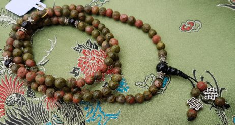 Mala 108 contas Unakita e Ágata 6mm - Rosário Budista