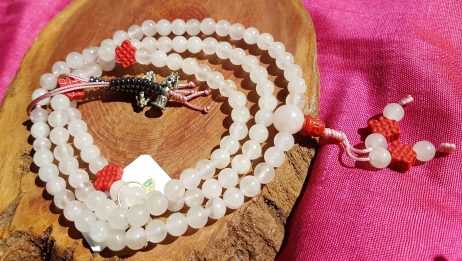 Mala 108 contas Quartzo Rosa e Cinnabar 6mm - Rosário Budista