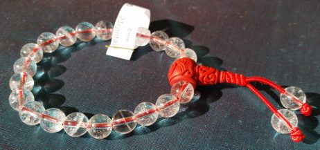 Mala Tibetano de Mão em Quartzo Natural e Cinnabar - 21contas 8mm - Rosário Budista