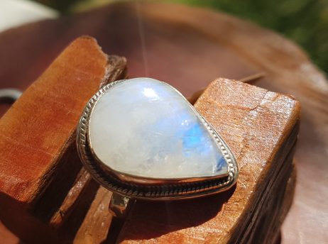 Anel Pedra da Lua Opala - Prata 925