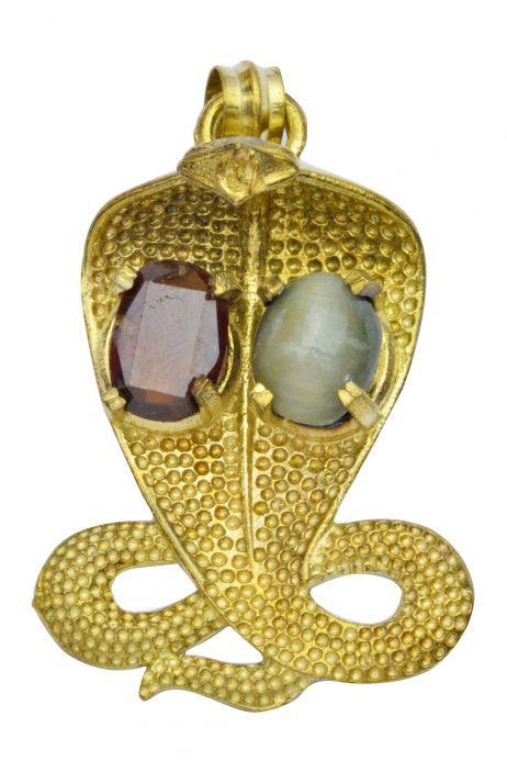 Pingente Kundalini em Bronze com Granada e Olho de Gato