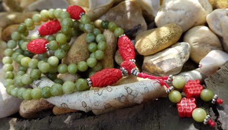 Mala 108 contas de Jade Taiwan e Cinnabar 6mm  - Rosário Budista