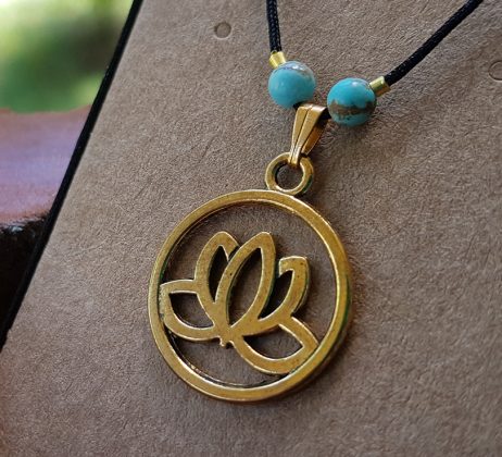 Cordão com Pingente Flor de Lótus e Turquesa - Image 2