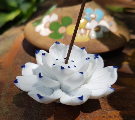 Incensário Porcelana Flór de Lótus Azul