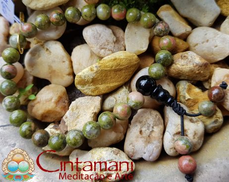 Mala Budista de Mão Unakita - 27contas 6mm - Rosário Tibetano - Japamala