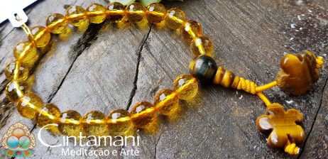 Mala Budista de Mão com 21contas Citrino AAAA 8mm - Rosário Tibetano - Japamala