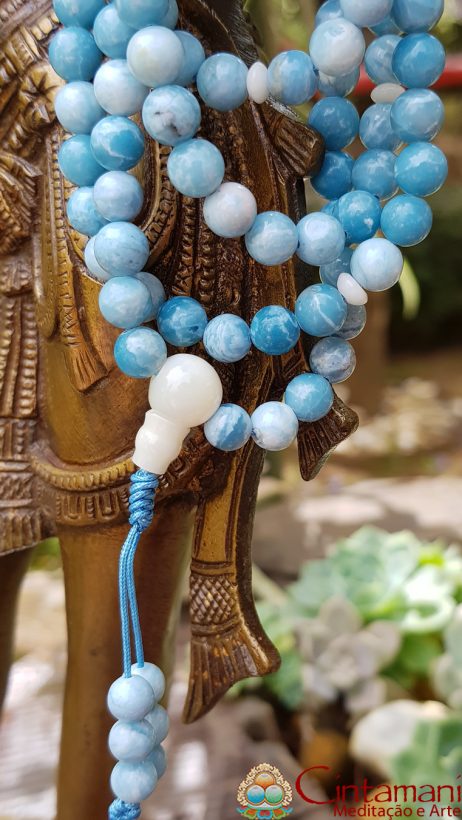 Mala Budista em Larimar e Madrepérola - 108contas 6mm - Rosário Tibetano - Japamala - Image 4