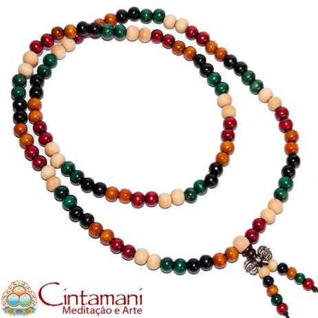 Mala Tibetano 108 contas de Madeira Colorida 8mm com Vajra - Rosário Budista - Image 2