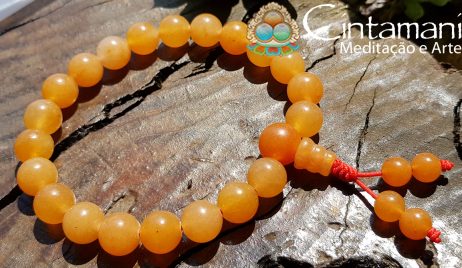 Mala Budista de Mão em Aventurina Laranja - 21contas 8mm - Rosário Tibetano