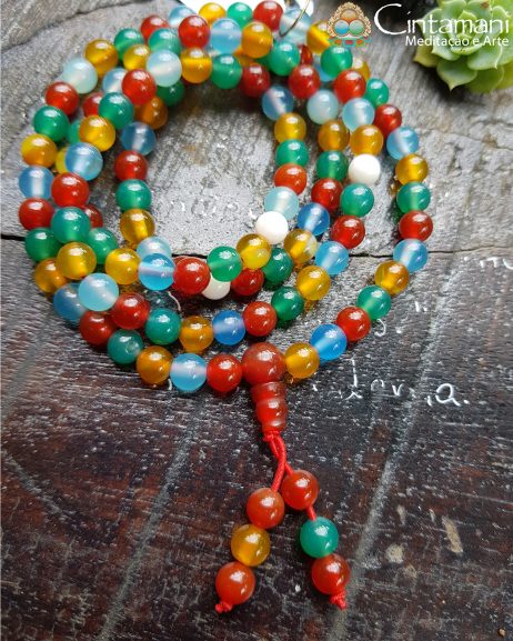 Mala budista 108contas em Ágata Colorida 6mm - Rosário Tibetano - Image 2