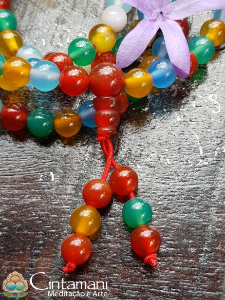 Mala budista 108contas em Ágata Colorida 6mm - Rosário Tibetano