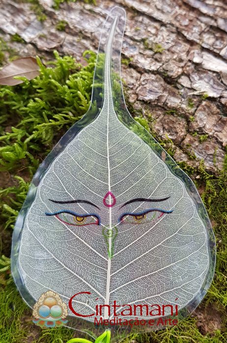 Folha Natural de Bodhi - Marcador de Páginas com Nó-Sem-Fim - Olhos de Buda