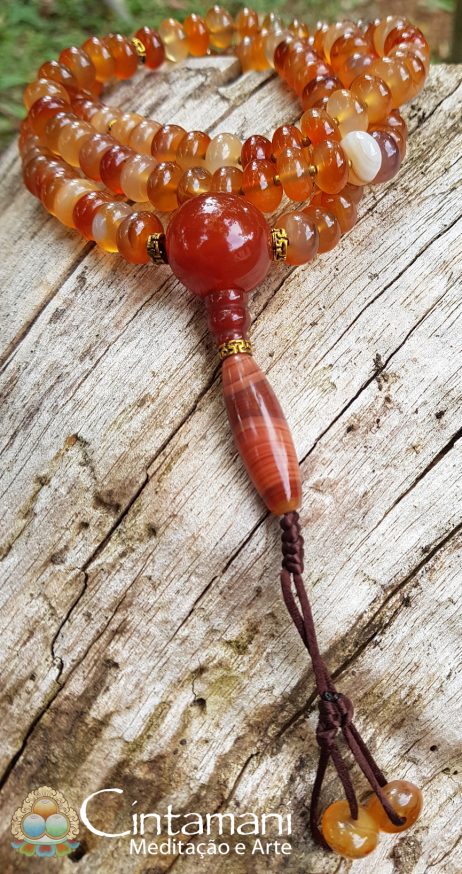 Mala Budista com 108contas de Sichuan Agate 6x8mm - Rosário Tibetano Ágata Vermelha