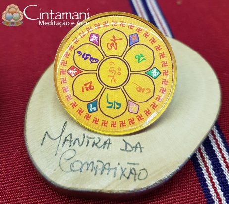 Pin Mantra da Compaixão - Broche - Mandala com OM MANI PADME HUNG - Amarelo - Image 3
