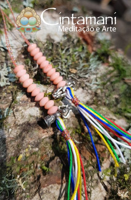 Contador de Mantras para Mala em Coral - Com Sino, Dorje e Nó da Linhagem