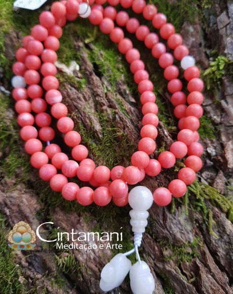 Coral Natural - Mala Tibetano de 108 contas com Guru Bead em Jade - Rosário Budista - Japamala - Image 3