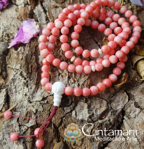 Coral Natural - Mala Tibetano de 108 contas com Guru Bead em Concha Tridacna 6mm - Rosário Budista Japamala - Image 2