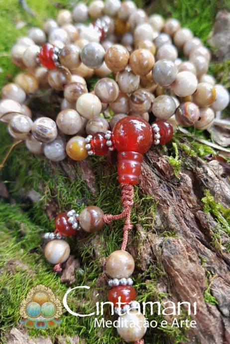 Mala Tibetano de 108contas em Jaspe Madeira com Cornalina - 6mm- Rosário Budista - Japamala - Image 2