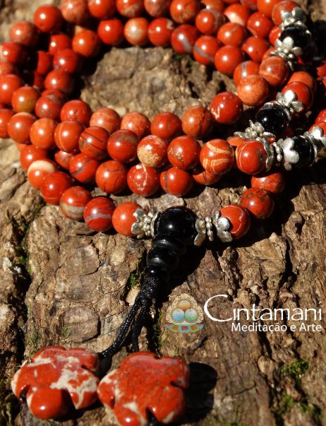 Mala Tibetano de 108contas em Jaspe Vermelho e Ágata - 6mm - Rosário Budista - Japamala - Image 4