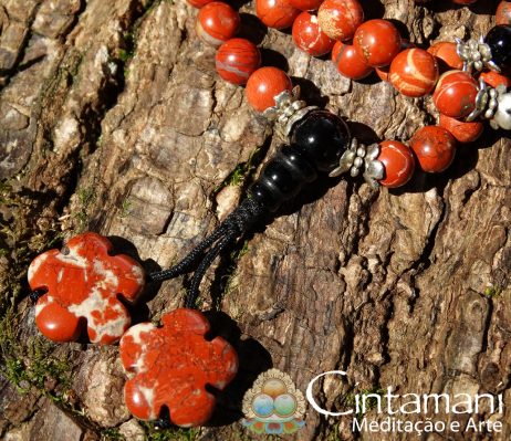 Mala Tibetano de 108contas em Jaspe Vermelho e Ágata - 6mm - Rosário Budista - Japamala - Image 3