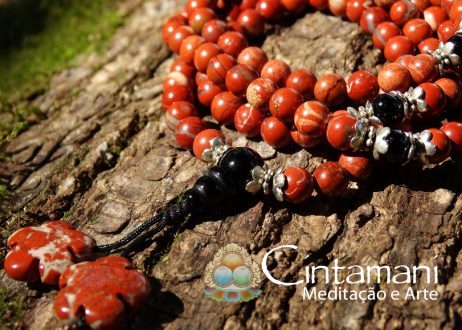 Mala Tibetano de 108contas em Jaspe Vermelho e Ágata - 6mm - Rosário Budista - Japamala - Image 2