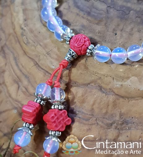 Mala Budista de Mão Opalita e Cinnabar - 27contas 6mm - Rosário Tibetano - Japamala - Image 3