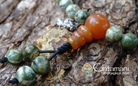 Mala Budista de Mão Riolita e Aventurina Laranja - 27contas 6mm - Rosário Tibetano - Japamala - Image 3