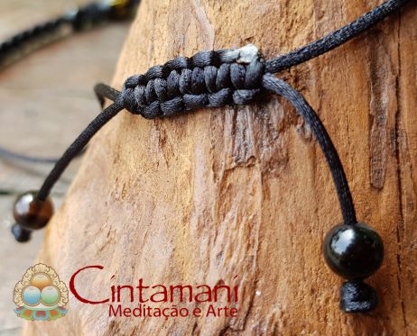 Pulseira da Amizade com Mantra da Compaixão em Ágata Natural - Macramê - Preta - Image 2
