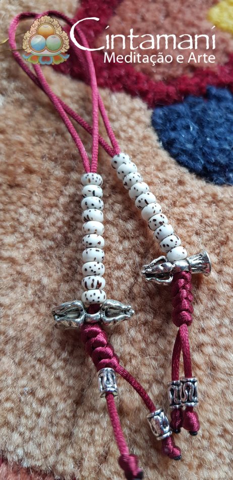 Contador de Mantras para Mala em Lotus Seed - Com Sino e Dorje - Fio Bordeaux