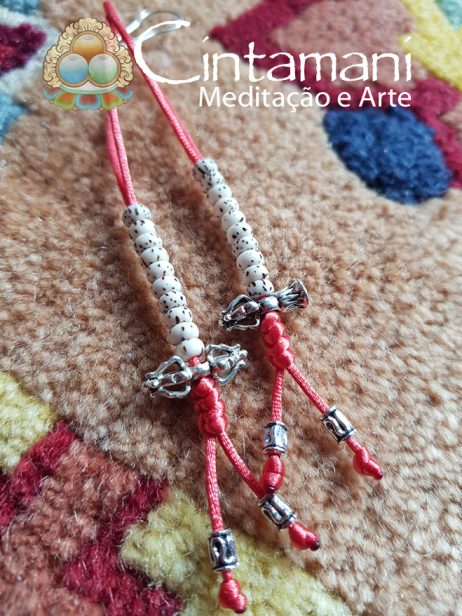 Contador de Mantras para Mala em Lotus Seed - Com Sino e Dorje - Fio Pale Red