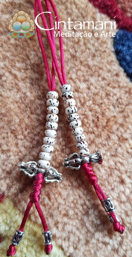 Contador de Mantras para Mala em Lotus Seed - Com Sino e Dorje - Fio Vermelho