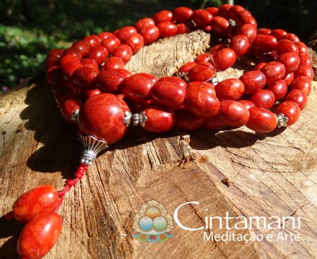 Mala Budista de 108contas em Coral Esponja 12x8mm - Rosário Tibetano - Pedra Natural - Japamala - Image 4