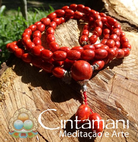 Mala Budista de 108contas em Coral Esponja 12x8mm - Rosário Tibetano - Pedra Natural - Japamala