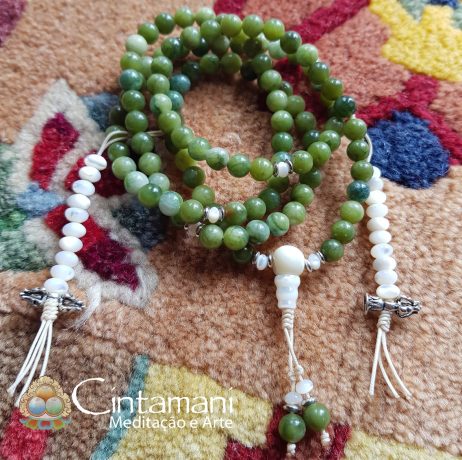 Mala Budista de 108contas em Jade Canadense e Madrepérola 6mm - Rosário Tibetano Japamala - Image 2