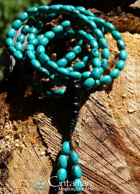 Mala Budista de 108contas 6x4mm em Turquesa e Ágata - Rosário Tibetano - Japamala - Image 2