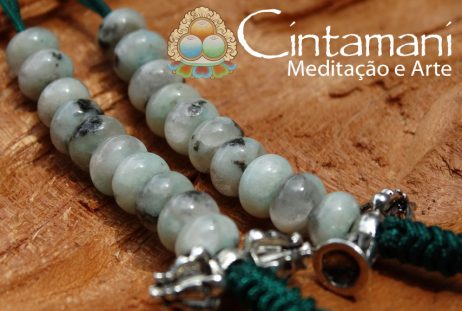 Contador de Mantras para Mala em Lotus Jasper - Com Sino, Dorje e Nó da Linhagem - Fio Verde - Image 2