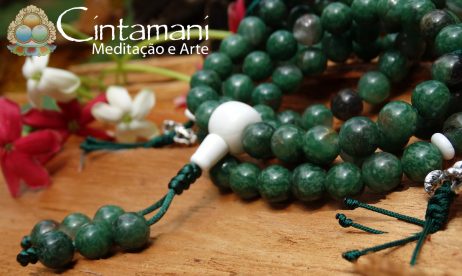 Mala Tibetano de 108contas em Serafinita e Concha com 8mm- Rosário Budista - Japamala - Image 4