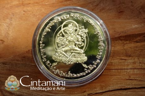 Amuleto Tara Banca e Tara Verde - Deidades Tibetanas - Moeda em Bronze