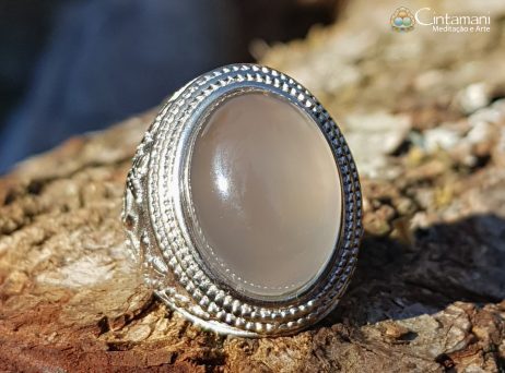 Anel Ágata Branca - Pedra Natural - Cobre com Banho de Prata925